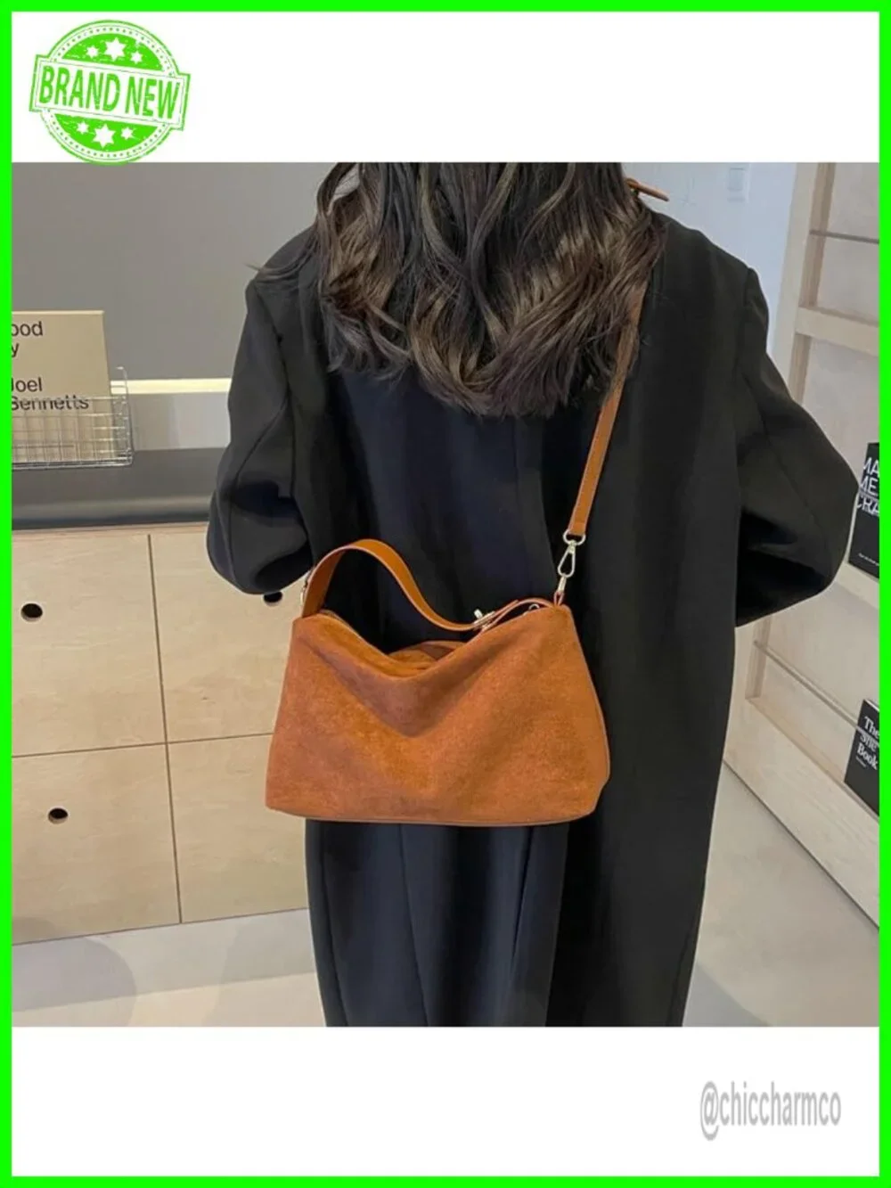 Suede Leather Hobo Bag Slouchy Tote Handbag with Adjustable Strap